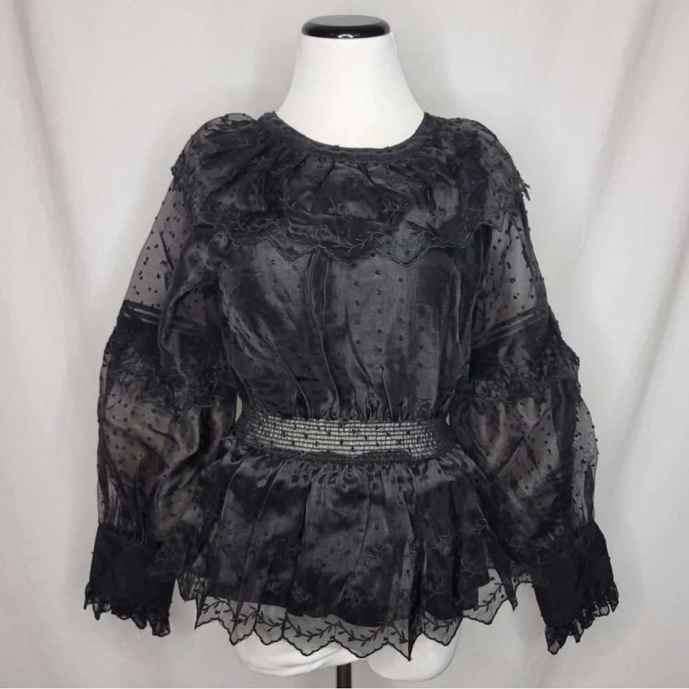 Topshop Black Dobby Shirred Waist
Blouse Top Size 6 NEW - Picture 6 of 14